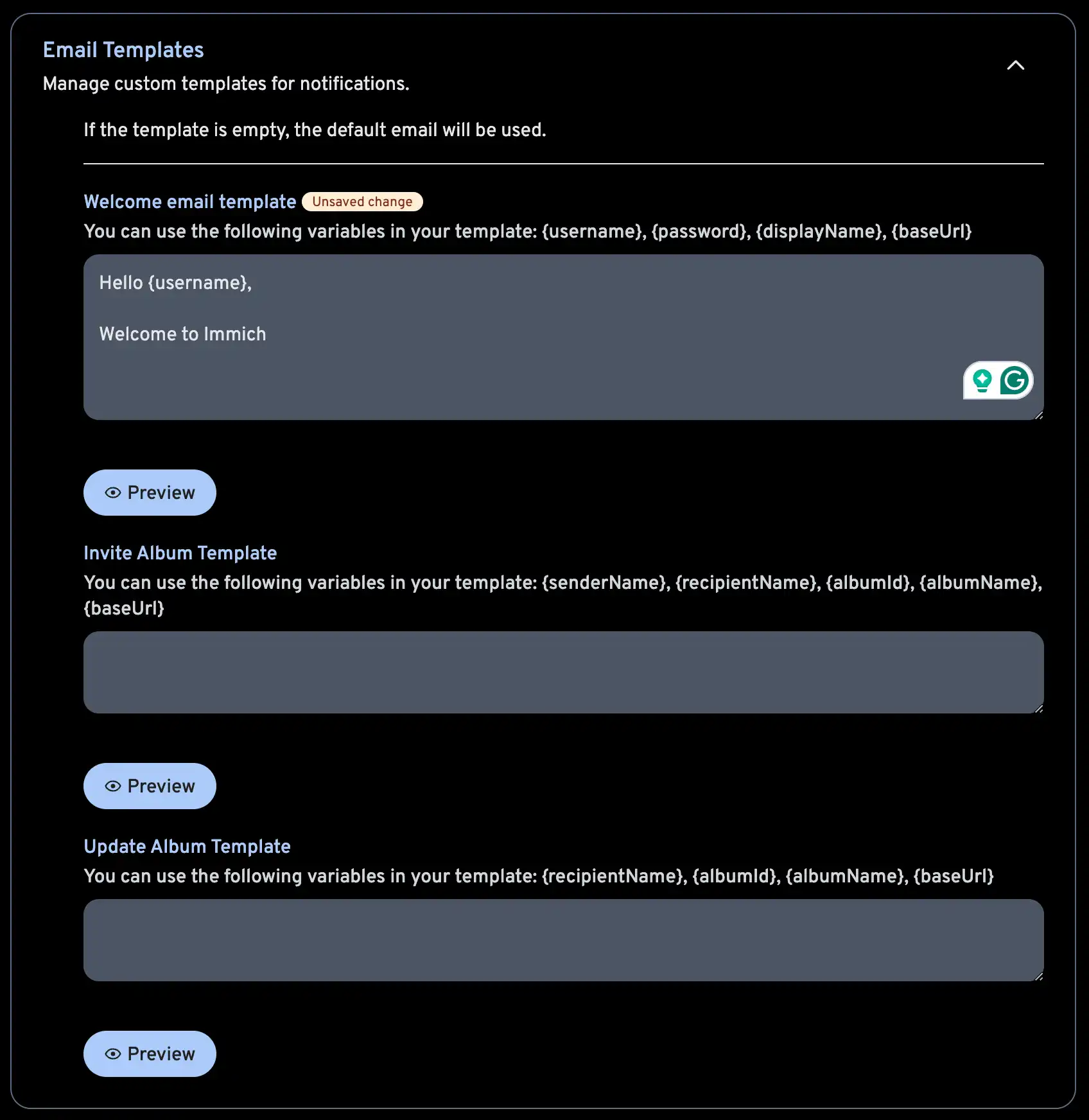 User notification templates